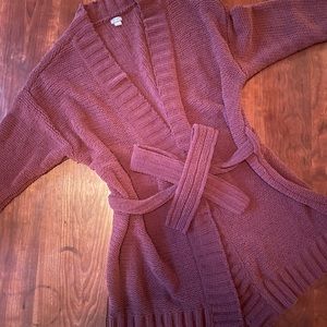 Plum Open Tie Knitted Sweater